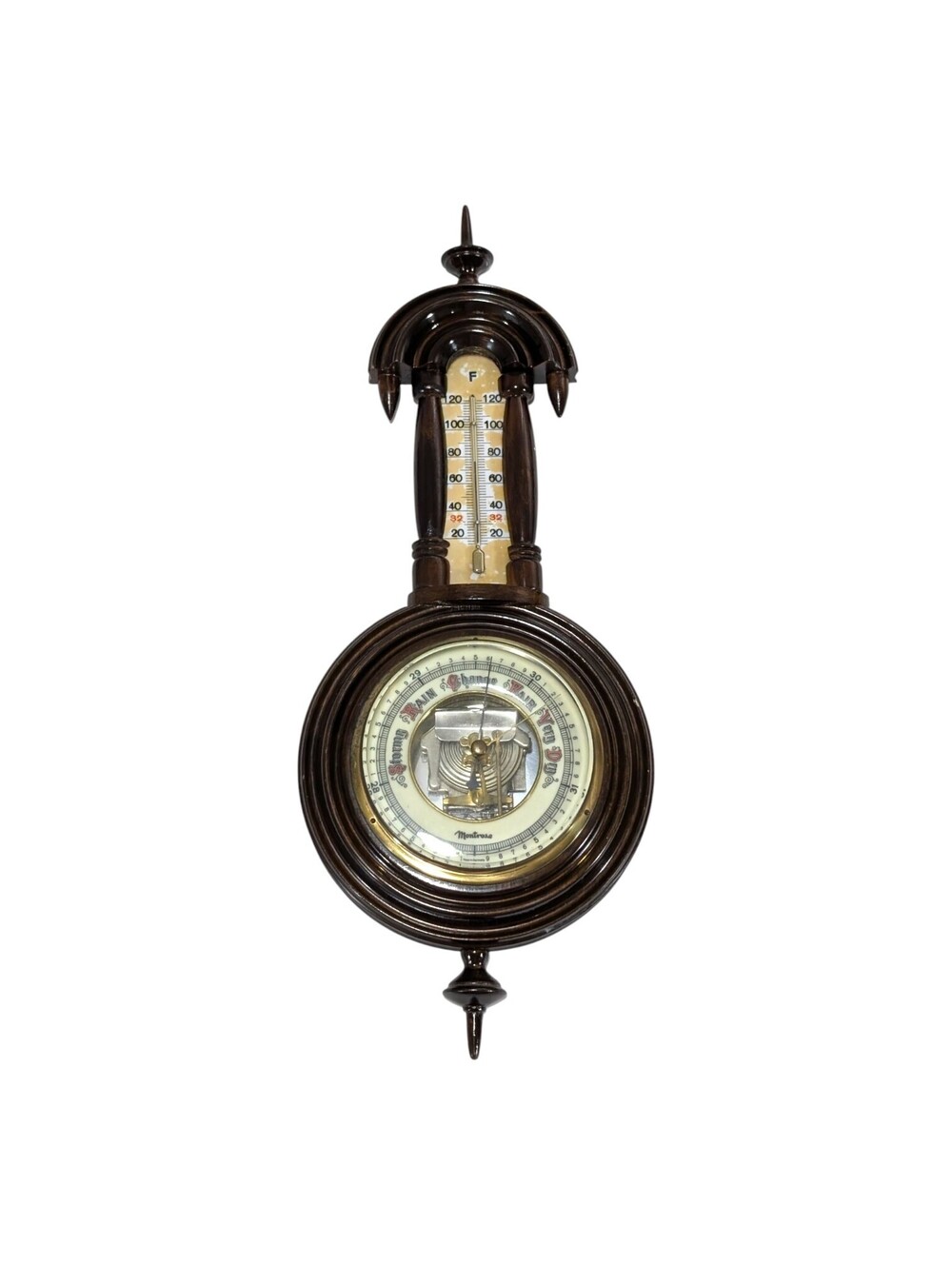 Vintage Montrose Wooden Banjo Barometer & Thermometer Wall Weather Station